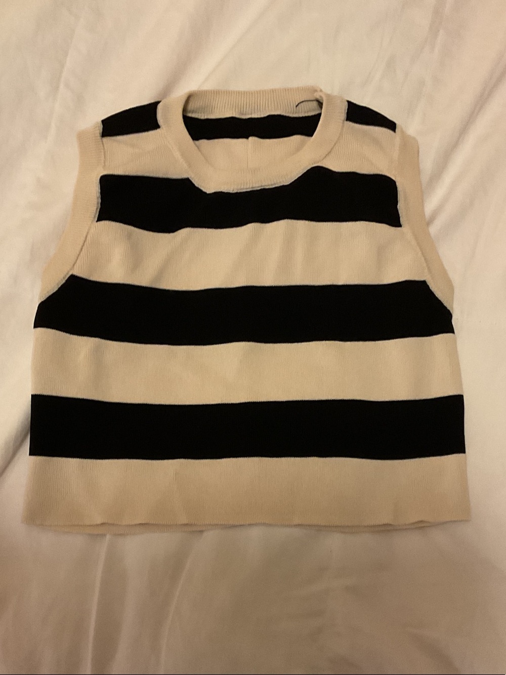 H&M Black & Cream Striped Cropped Knit Tank